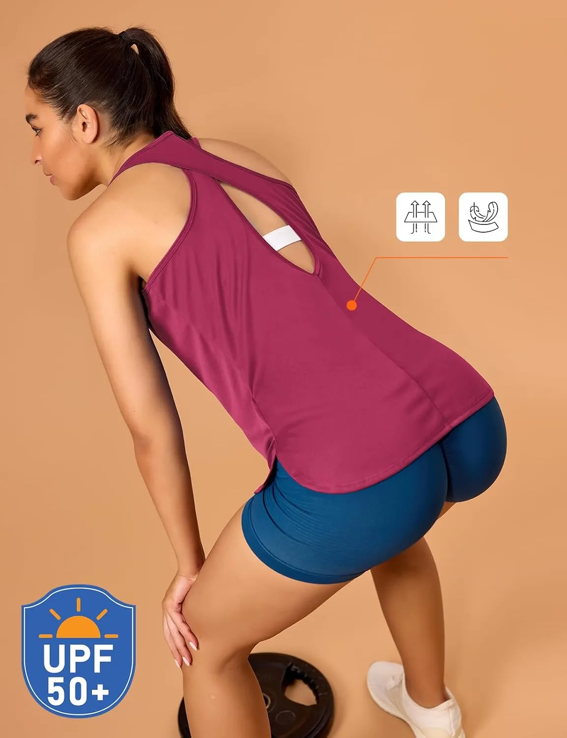 Women's Cross Backless Long Workout Tank Tops High Neck Sleeveless Racerback Shirts Open Back Athletic Clothes