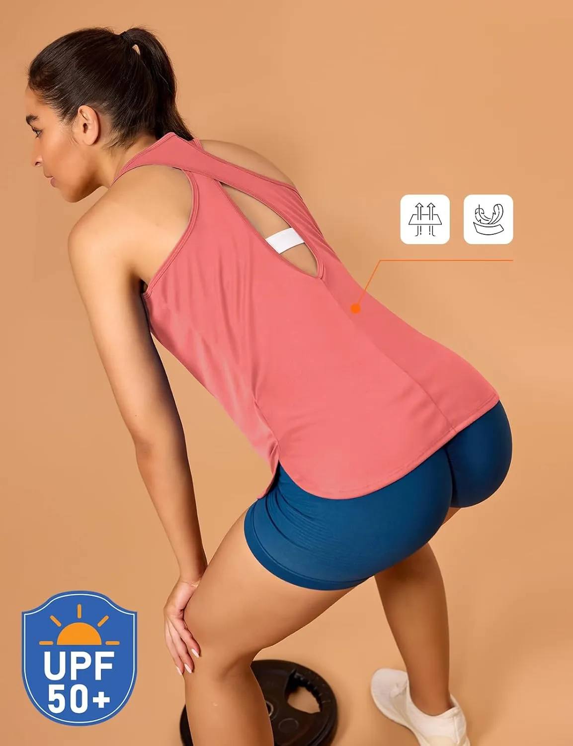 Women's Cross Backless Long Workout Tank Tops High Neck Sleeveless Racerback Shirts Open Back Athletic Clothes