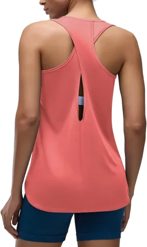 Women's Cross Backless Long Workout Tank Tops High Neck Sleeveless Racerback Shirts Open Back Athletic Clothes