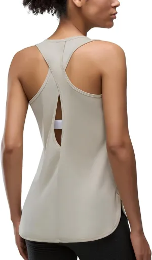 Women's Cross Backless Long Workout Tank Tops High Neck Sleeveless Racerback Shirts Open Back Athletic Clothes