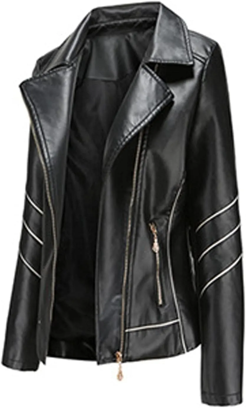 Women's Faux Leather Jacket Trendy Motorcycle Jacket Zip Up Slim Fit Moto Biker Leather Jacket for Women Fall Winter