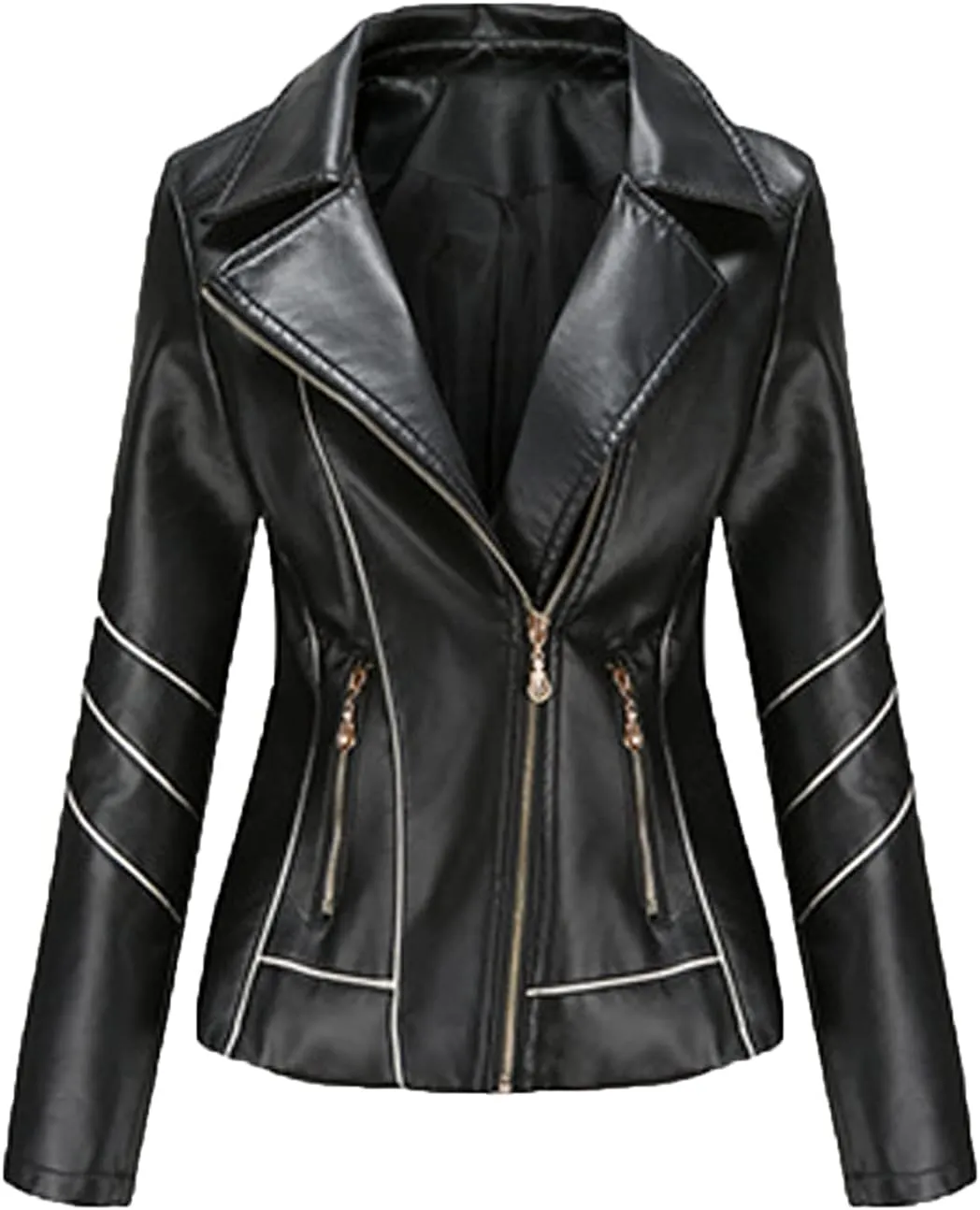 Women's Faux Leather Jacket Trendy Motorcycle Jacket Zip Up Slim Fit Moto Biker Leather Jacket for Women Fall Winter