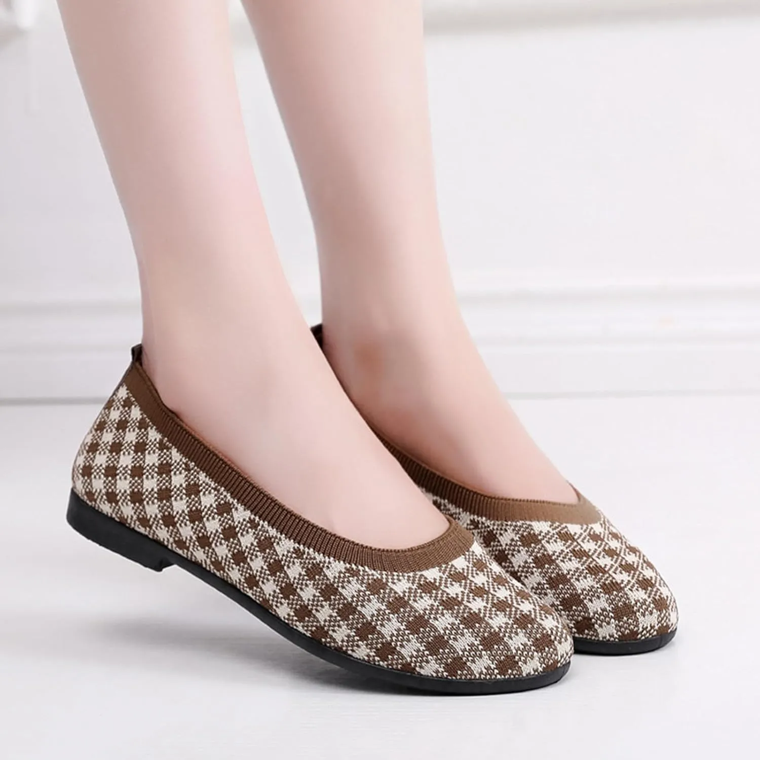Women's Flat Ballet Shoes Knit Flat Shoes for Women Round Toe Slip on Women Flats for Dressy Casual Office Work Wedding Comfort Soft