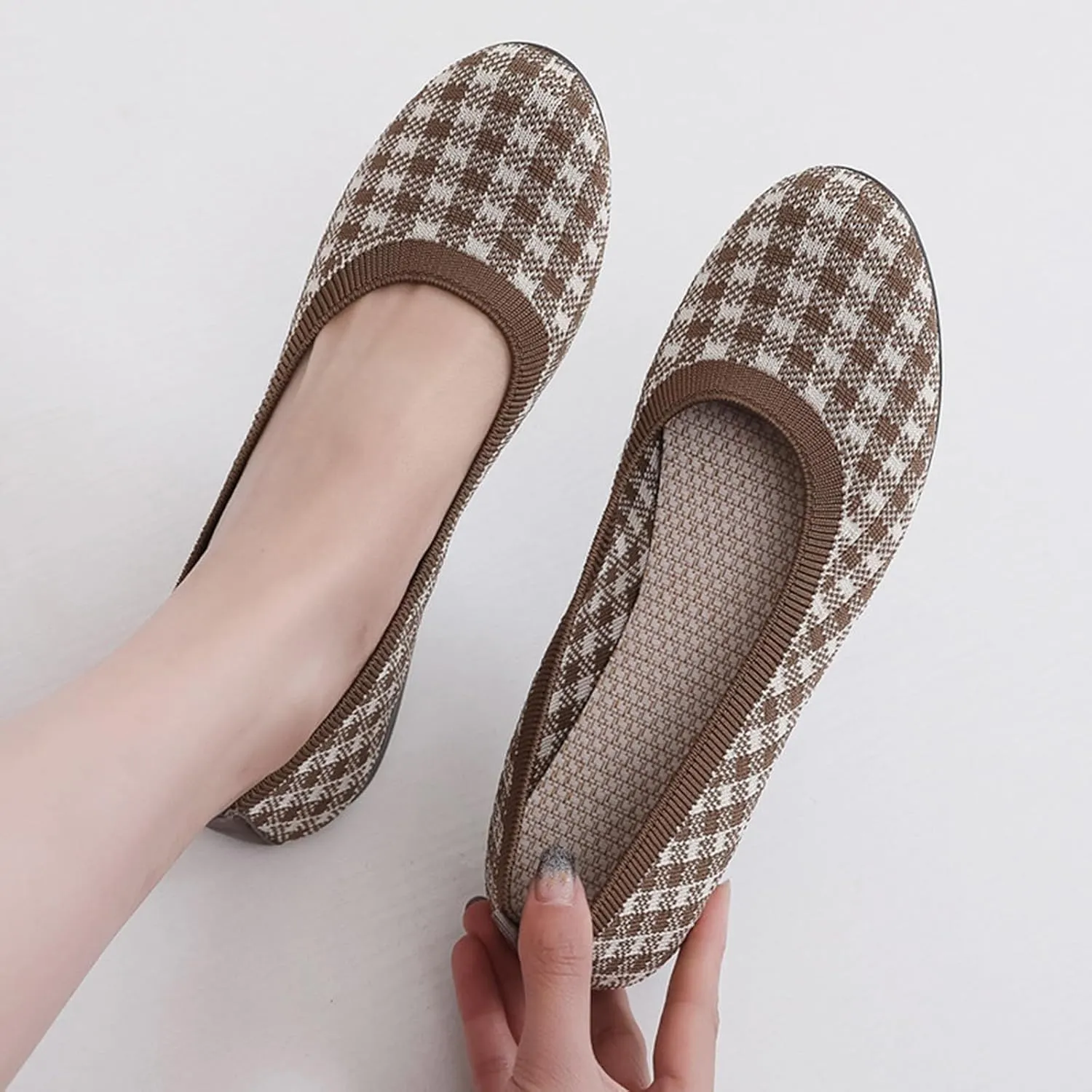 Women's Flat Ballet Shoes Knit Flat Shoes for Women Round Toe Slip on Women Flats for Dressy Casual Office Work Wedding Comfort Soft