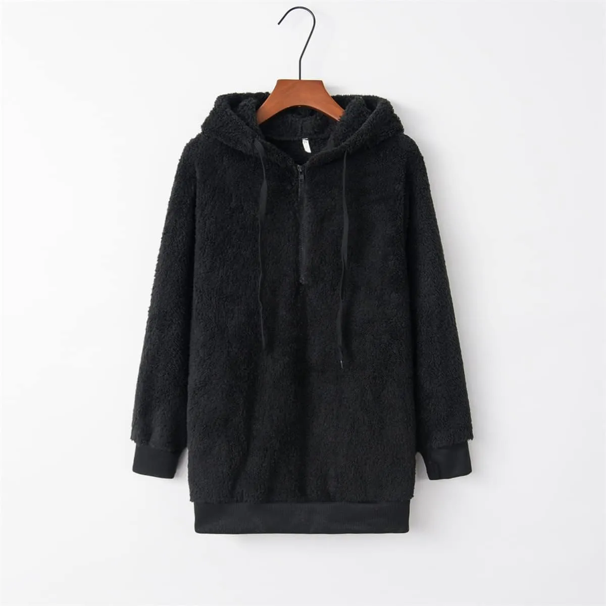 Womens Fuzzy Hoodies Sherpa Fleece Lined Sweatshirts Half Zipper Long Sleeve Pullover Casual Sport Hoodie Tops