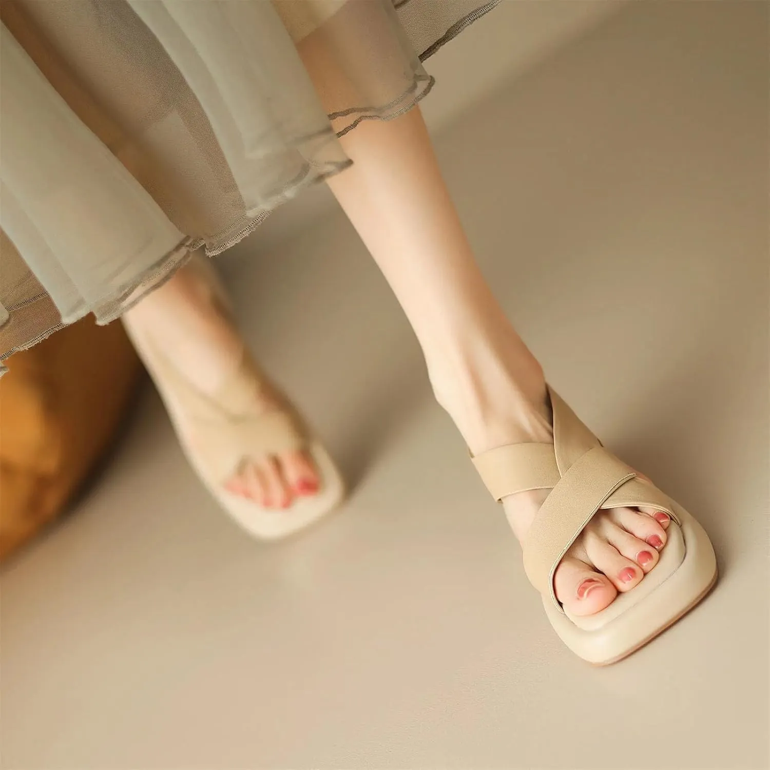 Women's Gladiator Cow Leather Mules - Med Heels Flat Platform Summer Street Wear