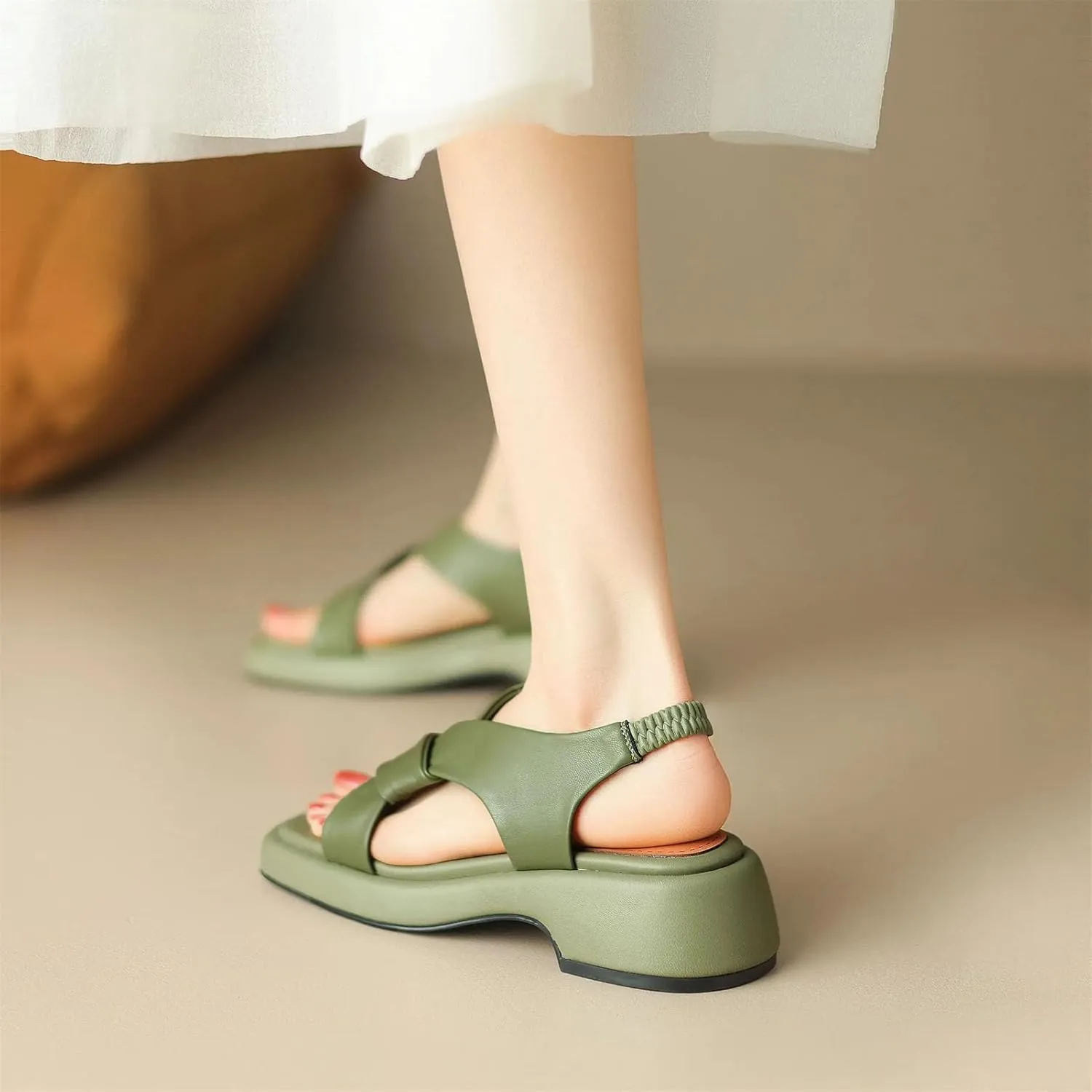 Women's Gladiator Cow Leather Mules - Med Heels Flat Platform Summer Street Wear