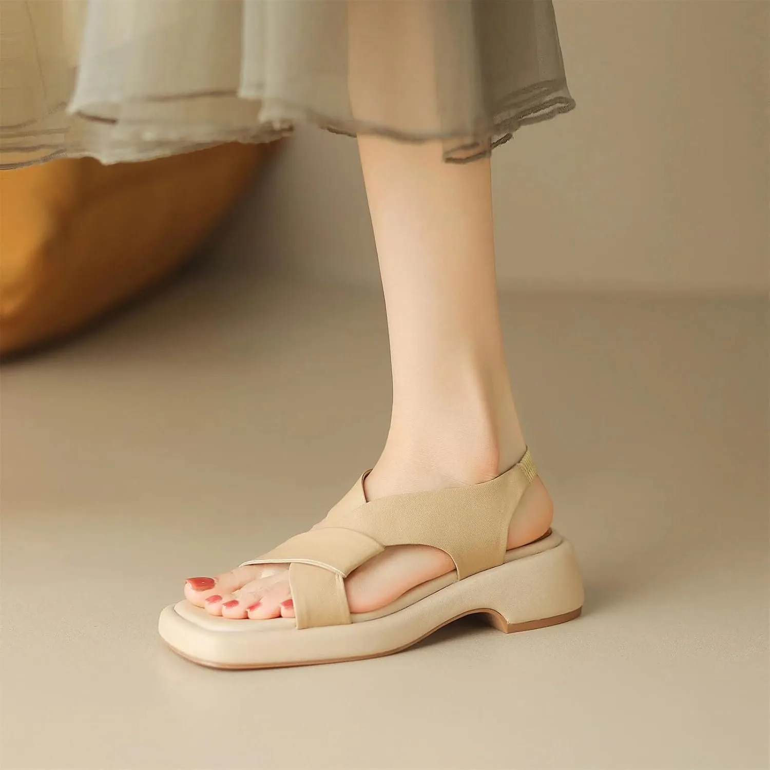 Women's Gladiator Cow Leather Mules - Med Heels Flat Platform Summer Street Wear