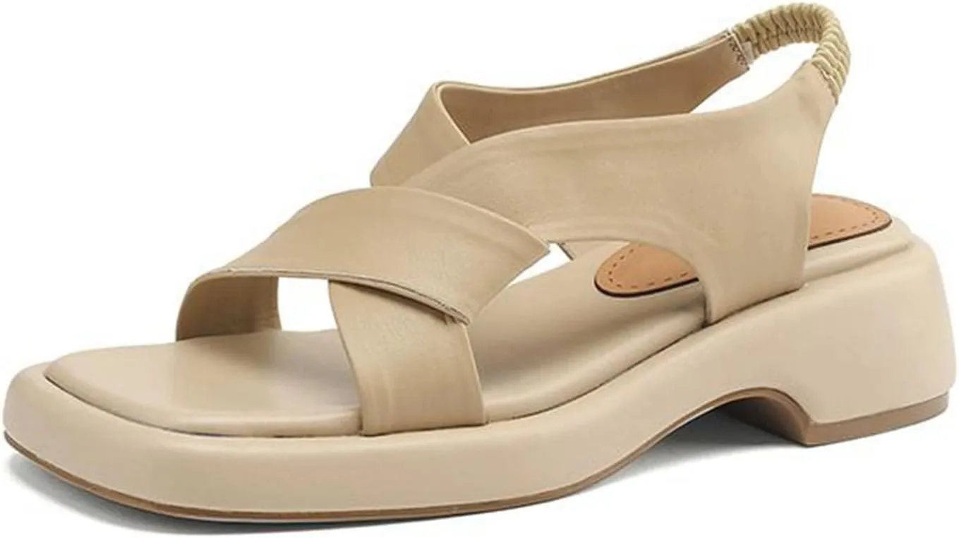Women's Gladiator Cow Leather Mules - Med Heels Flat Platform Summer Street Wear