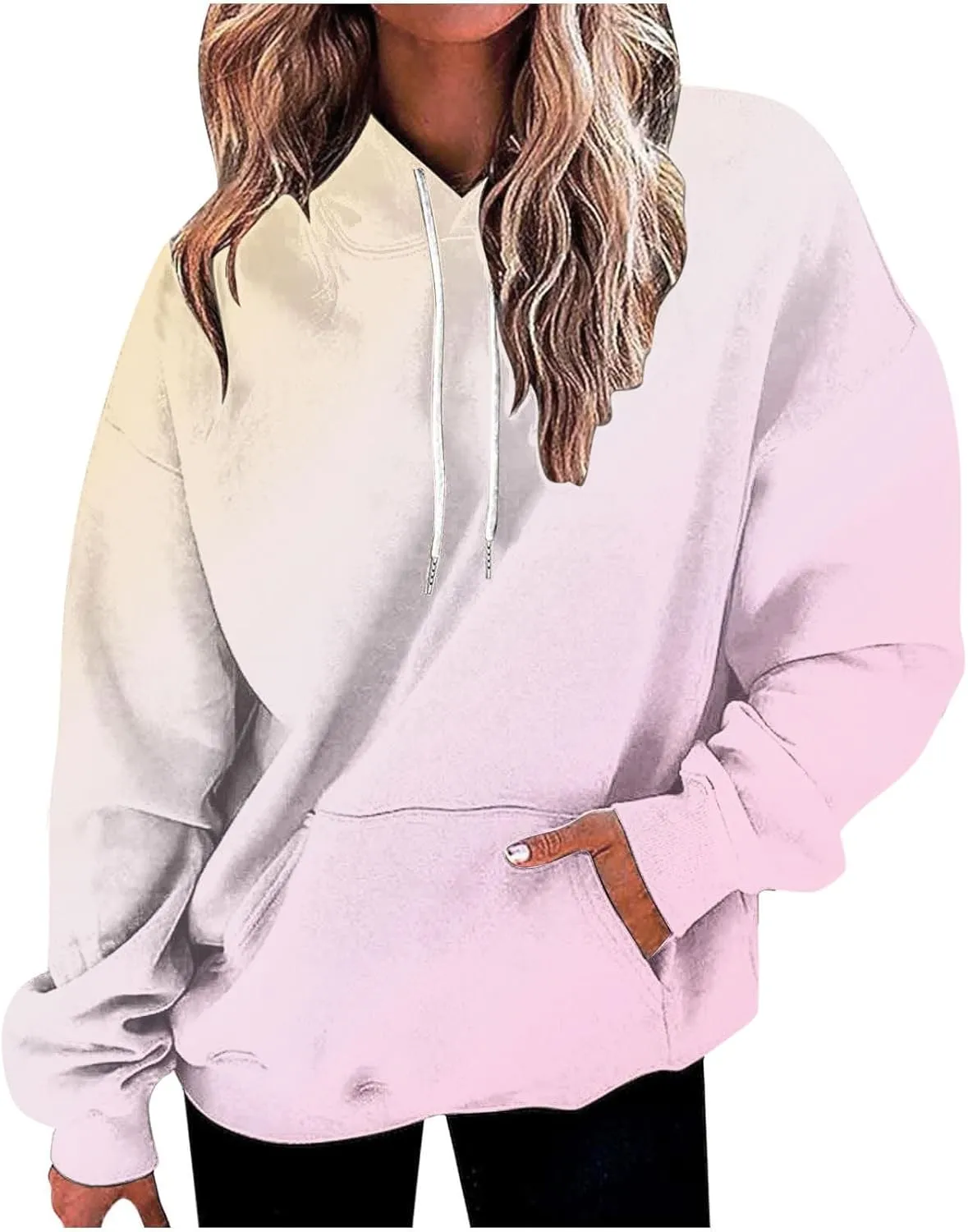 Women's Hoodies Oversized Gradient Long Sleeve Casual Sweatshirts Plus Size Drawstring Large Pocket Pullover Tops