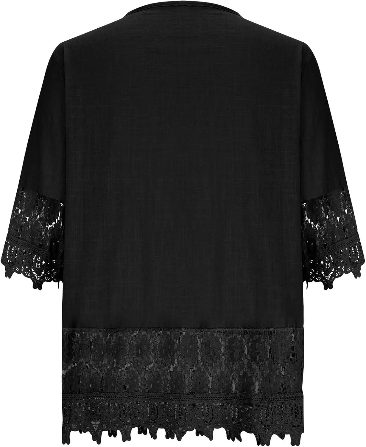 Women's Linen Loose Fit Tshirt Tops Vintage Lace Tie V-Neck Embroidered Tunics Comfy Relaxed Ladies 3/4 Sleeve Blouse