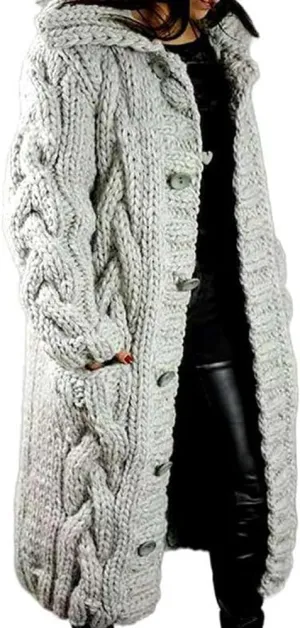 Womens Long Cardigan Open Front Duster Sweater Long Sleeve Chunky Cable Knit Plus Size Hooded Coatigan for Women