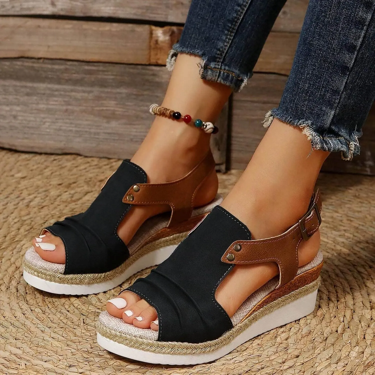 Women's Orthopedic Arch Support Platform Wedge Sandals 2025 Casual Open Toe Slingback Espadrilles Summer Fashion Hollow Out Dress Shoes Casual Comfortable Mules Adjustable Slide Walking Shoes