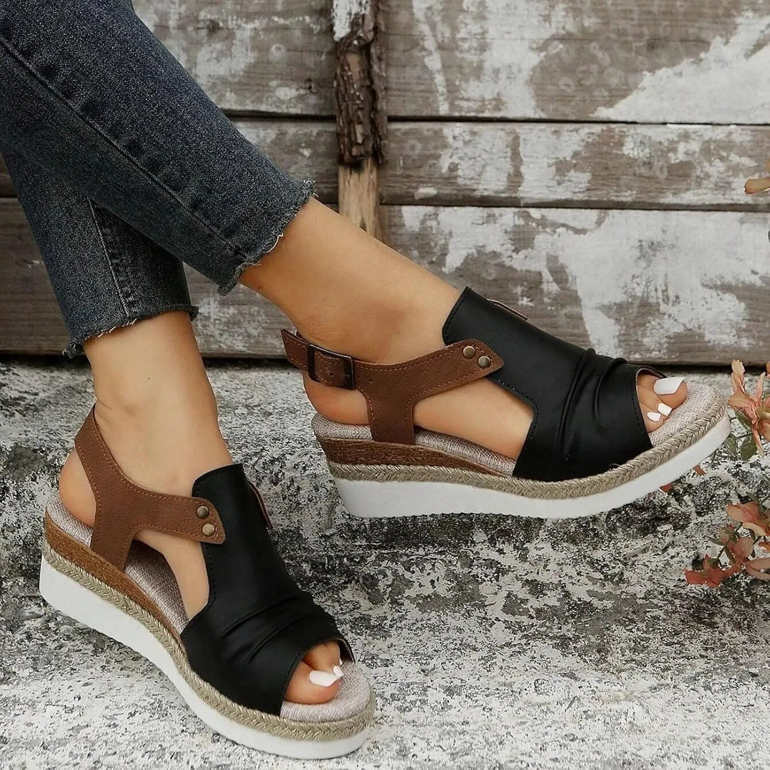 Women's Orthopedic Arch Support Platform Wedge Sandals 2025 Casual Open Toe Slingback Espadrilles Summer Fashion Hollow Out Dress Shoes Casual Comfortable Mules Adjustable Slide Walking Shoes