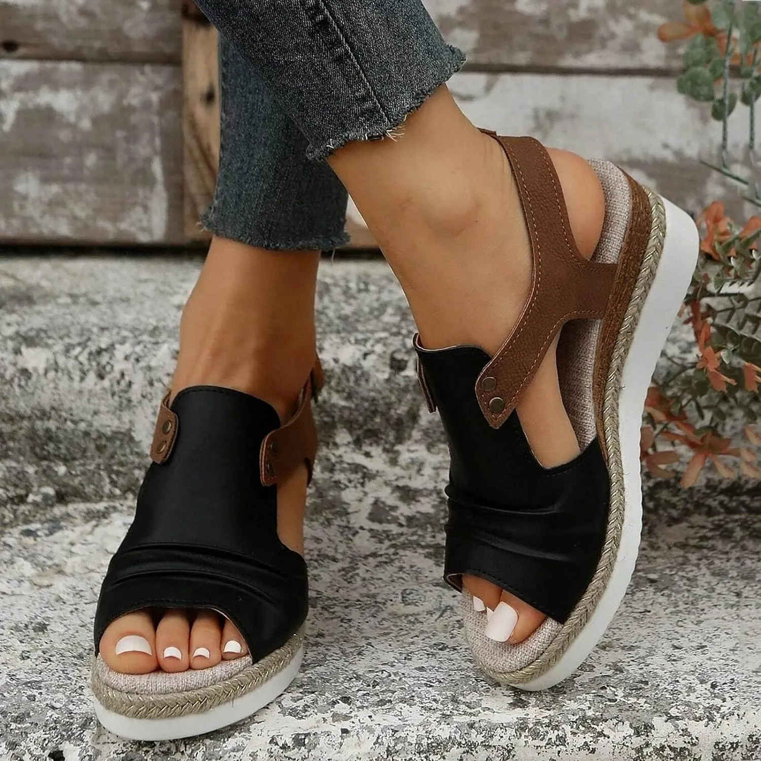 Women's Orthopedic Arch Support Platform Wedge Sandals 2025 Casual Open Toe Slingback Espadrilles Summer Fashion Hollow Out Dress Shoes Casual Comfortable Mules Adjustable Slide Walking Shoes