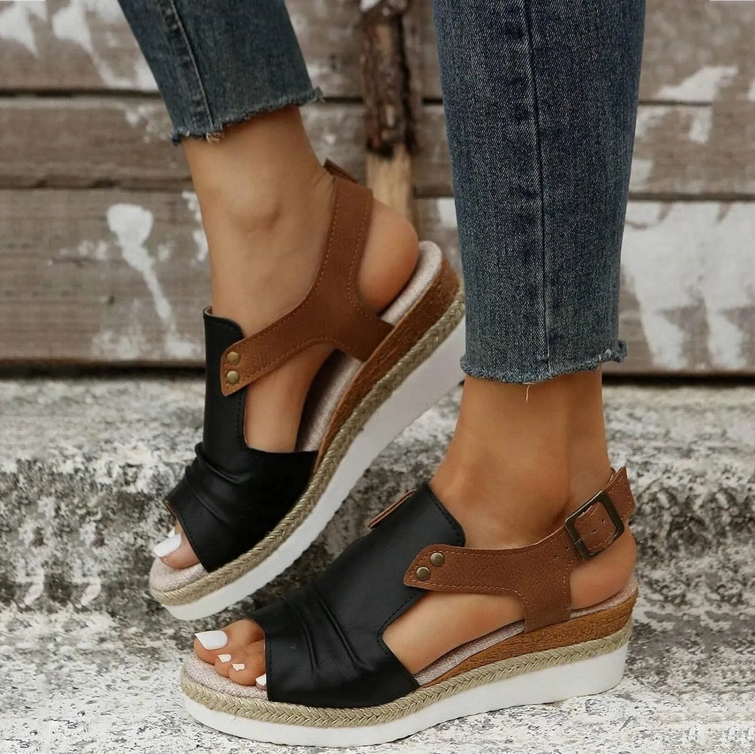 Women's Orthopedic Arch Support Platform Wedge Sandals 2025 Casual Open Toe Slingback Espadrilles Summer Fashion Hollow Out Dress Shoes Casual Comfortable Mules Adjustable Slide Walking Shoes