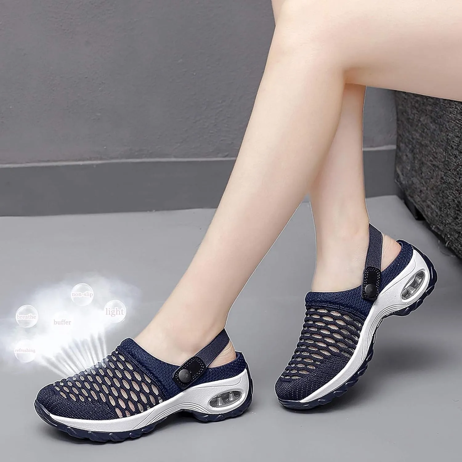 Women's Orthopedic Clogs with Air Cushion Support Summer Air Cushion Platform Mesh Mules Air Orthopedic Slip on Shoes