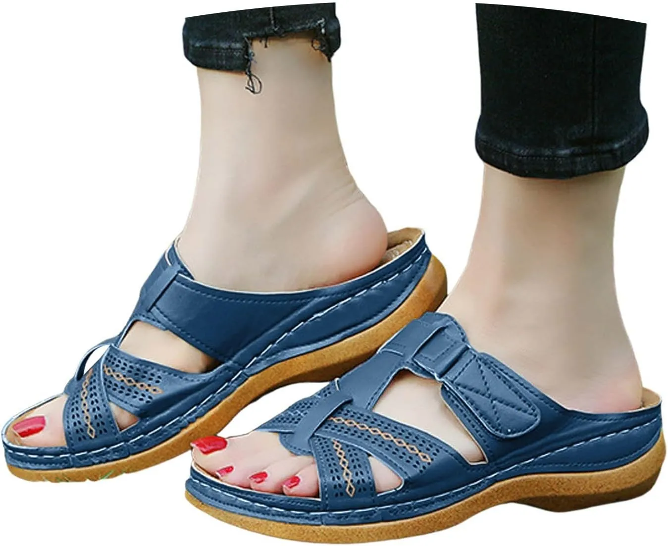 Womens Orthopedic Sandals with Arch Support Flip Flops 2025 Summer Hollow Out Casual Slip On Platform Slippers Comfy Low Wedge Cutout Summer Open-Toe Beach Walking Shoes