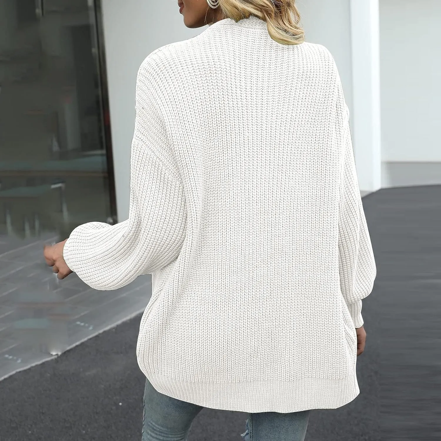 Women's Oversized Cute Lightweight Long Cardigans Chunky Knit Waffle Sweater V Neck Open Loose Outwear