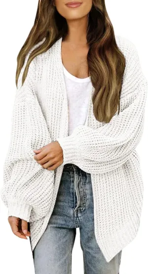 Women's Oversized Cute Lightweight Long Cardigans Chunky Knit Waffle Sweater V Neck Open Loose Outwear