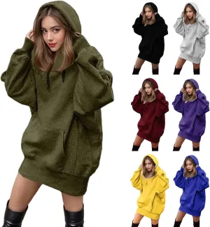 Womens Oversized Hoodies Dress 2024 Fall Casual Loose Long Sleeve Sweatshirt Trendy Hooded Pullover Tops Y2K Clothes
