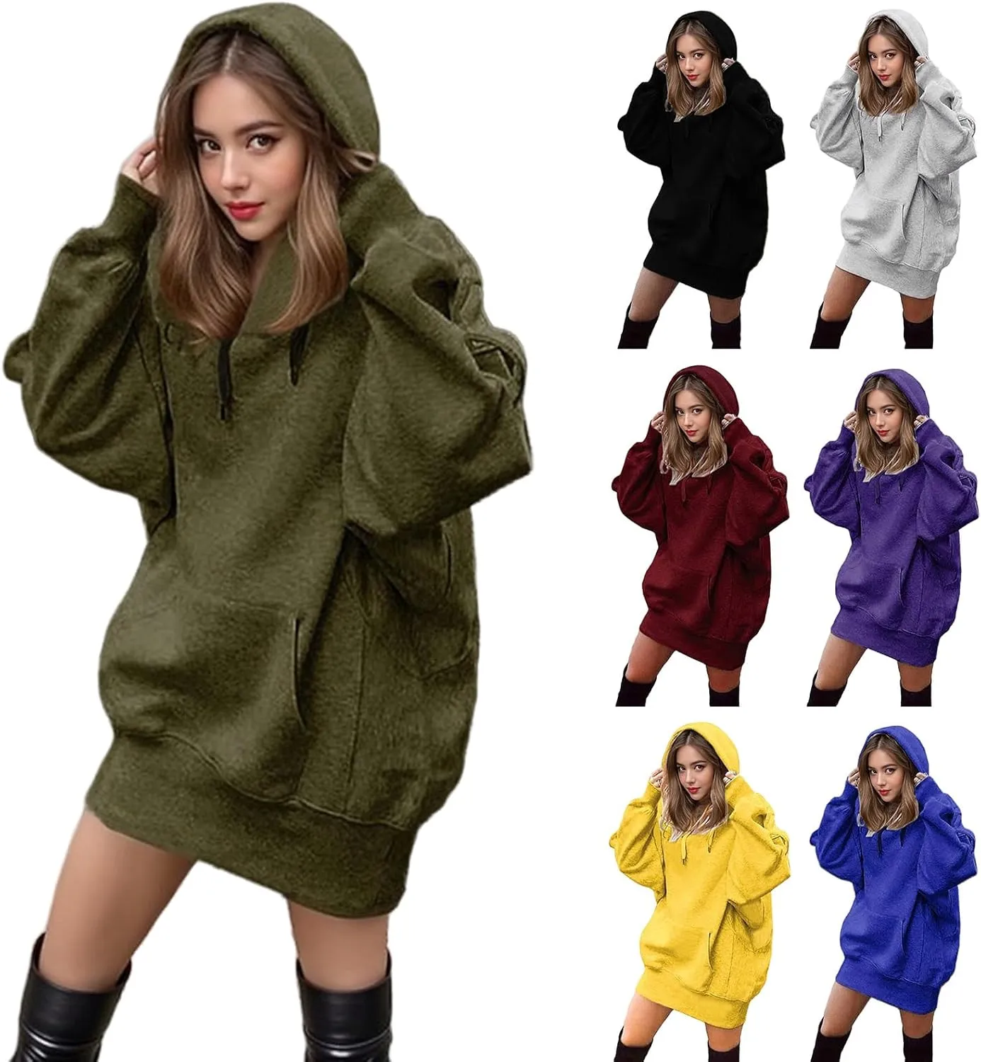 Womens Oversized Hoodies Dress 2024 Fall Casual Loose Long Sleeve Sweatshirt Trendy Hooded Pullover Tops Y2K Clothes