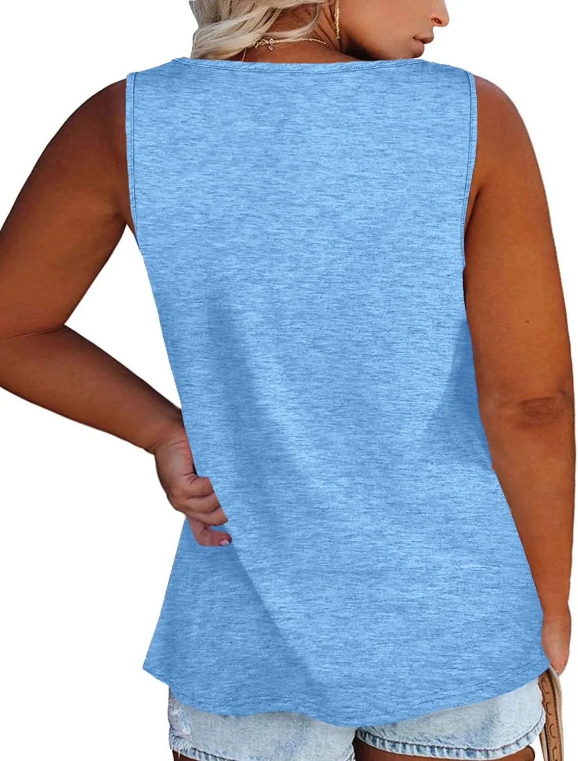 Womens Plus Size Tank Tops Summer Sleeveless Henley T-Shirts Tops Casual Button Down Tunics Shirts