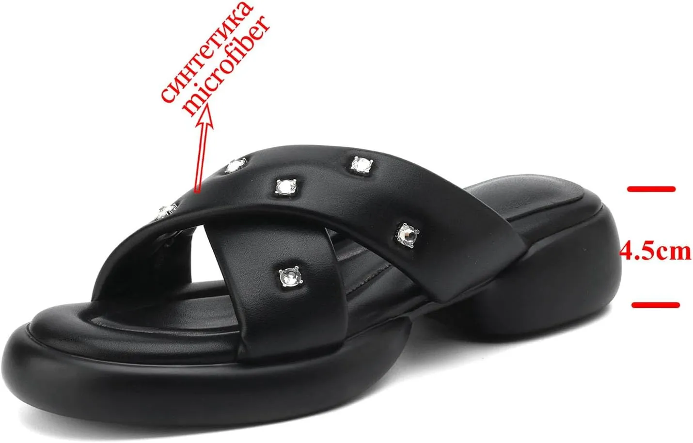 Women's Rhinestone Med Heel Mules - Slip-On Summer Dignified Elegance Casual Platform