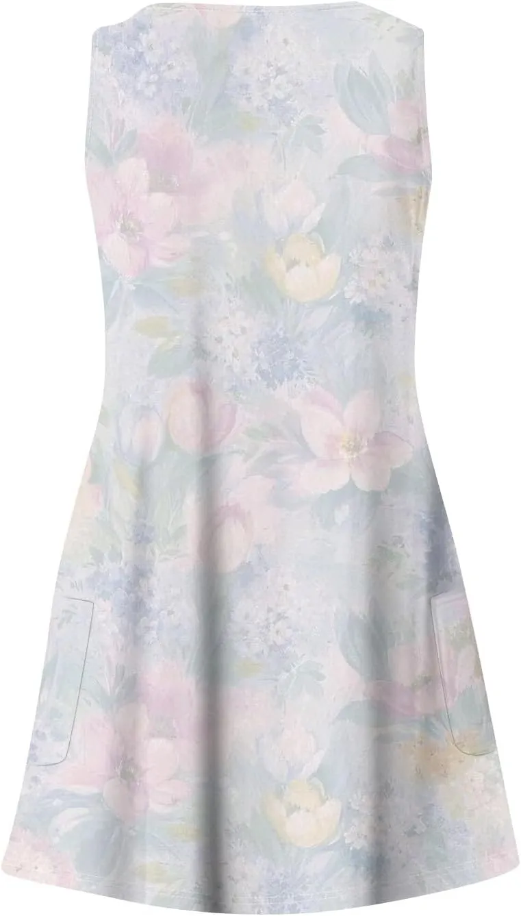 Women's Sleeveless Floral Print Summer Dress Casual Loose Fit Summer with Design for Beach and Daily Wear
