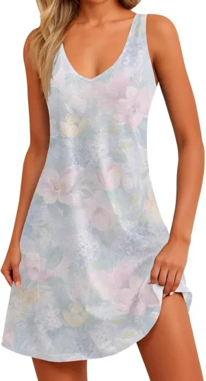 Women's Sleeveless Floral Print Summer Dress Casual Loose Fit Summer with Design for Beach and Daily Wear