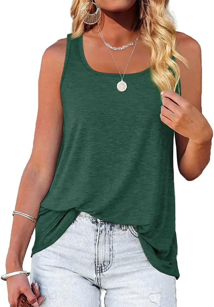 Womens Solid Tank Tops Stretchy Sleeveless T Shirts Flowy Lightweight Tunic Top Summer Square Neck Smocked Outfit