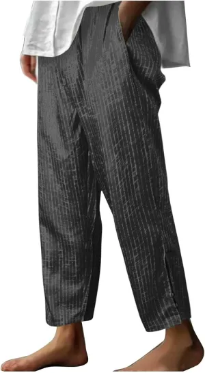 Womens Striped Pants Drawstring Elastic Waist Summer Lounge Pants Straight Leg Baggy Trendy Trousers with Pocket
