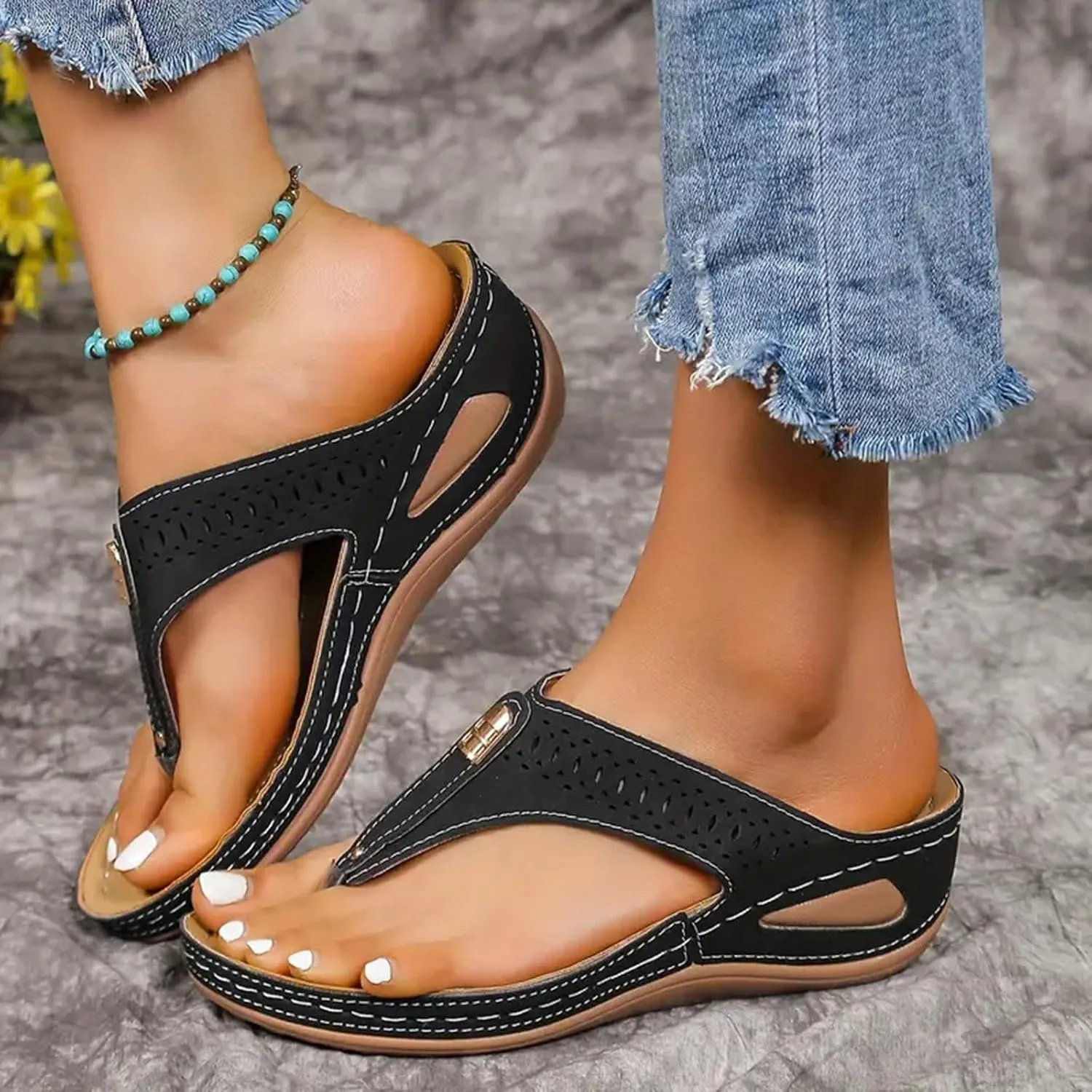 Women's Summer Casual Fashion Platform Wedge Orthopedic Sandals 2025 Hollow Out Design Stylish Open Toe Comfortable Platform Sandals Wide Width Walking Dress Shoes for Party Casual Beach Vacation