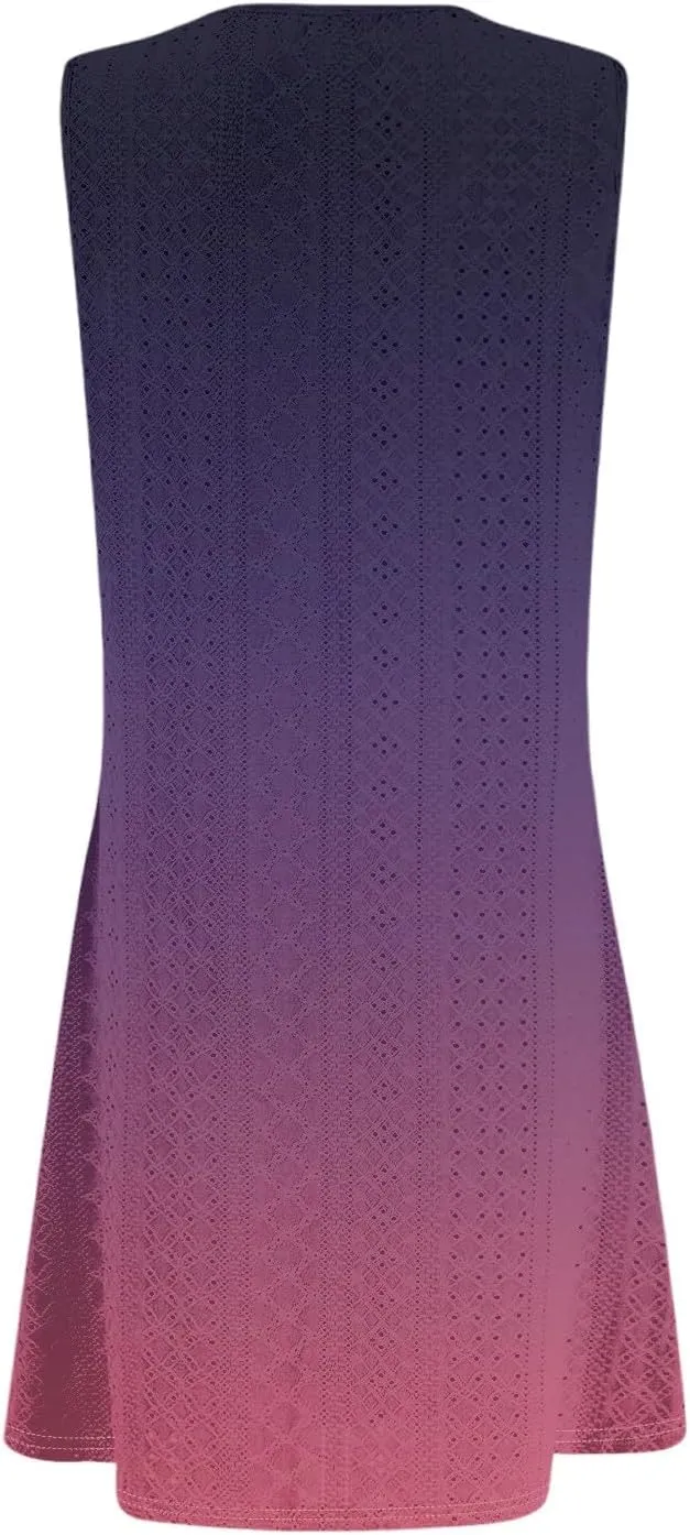 Womens Summer Dresses 2025 Eyelet Casual Loose V Neck Sleeveless Sundresses Tank Coverup Dresses with Pockets