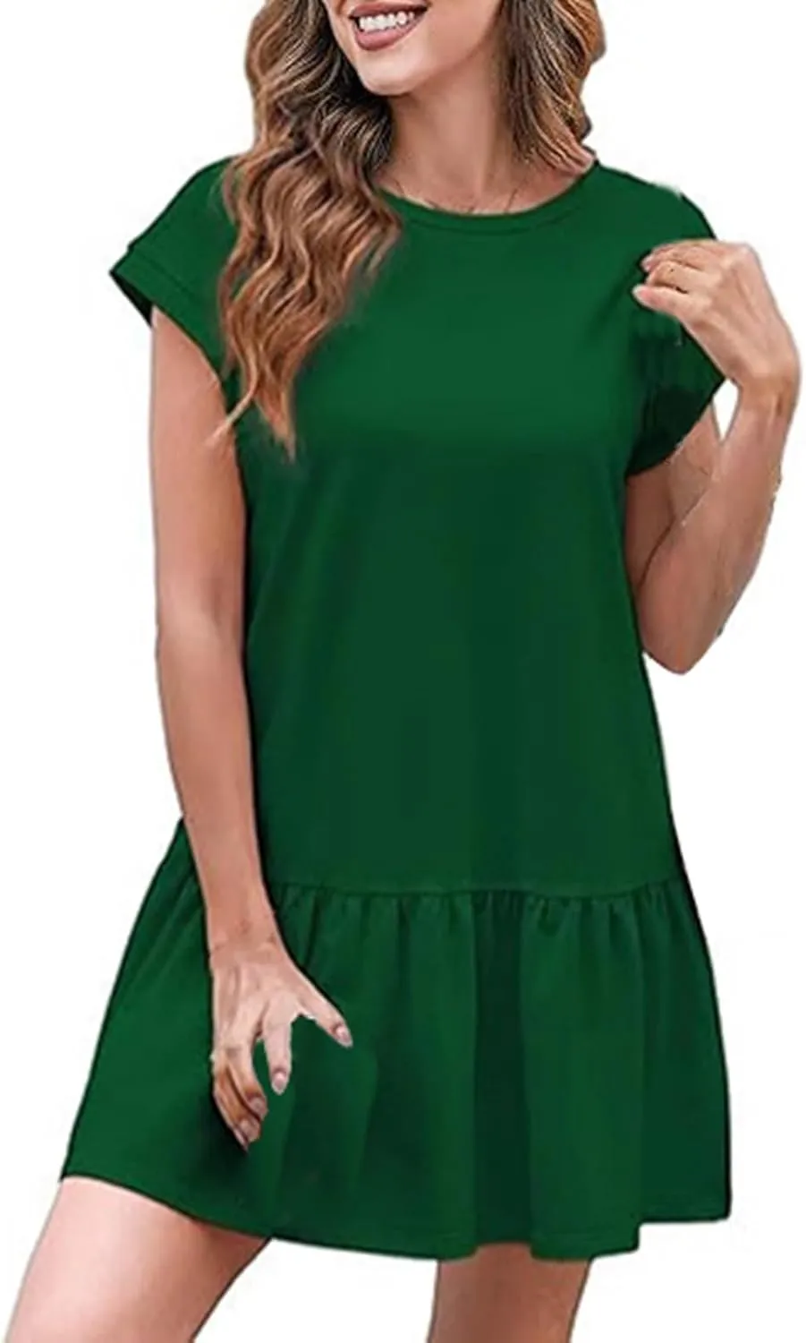 Womens Summer Dresses Casual Cap Sleeve Spring Ruffle Mini Sporty Sweatshirt Trendy Tshirt Dress Vacation Outfit