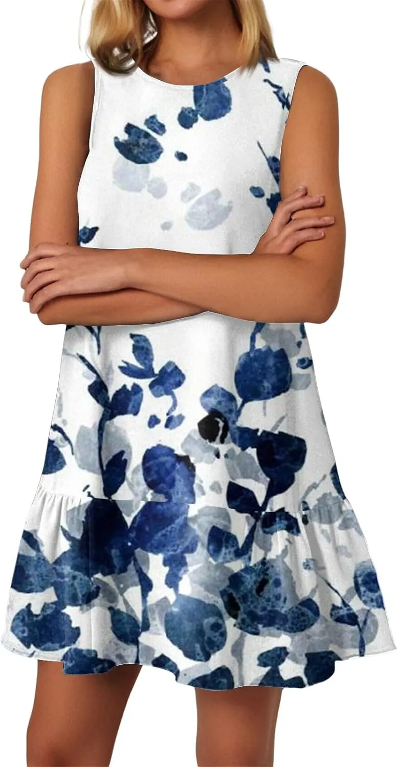 Womens Summer Dresses Casual Cap Sleeve Spring Ruffle Mini Sporty Sweatshirt Trendy Tshirt Dress