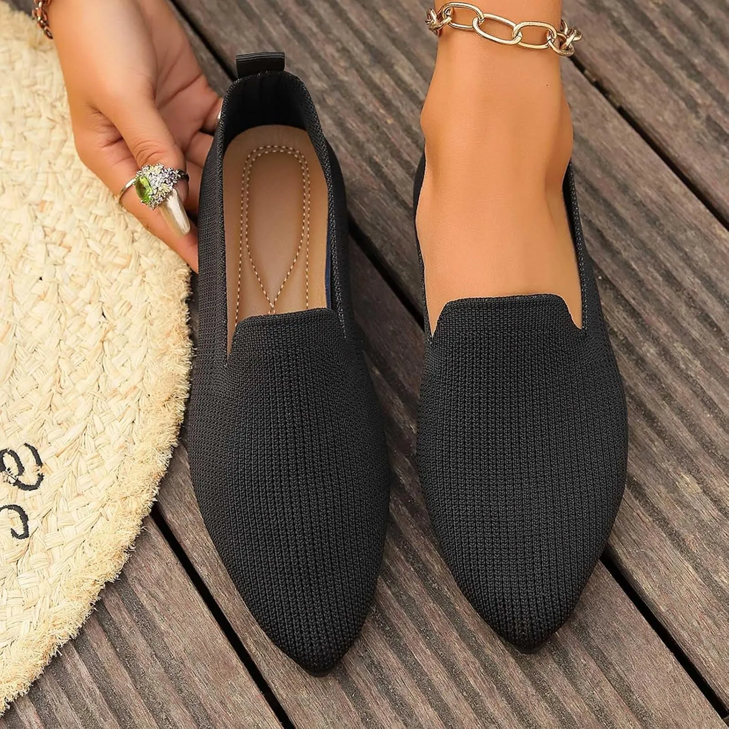 Women's Summer Flat Shoes Mesh Pointed Toe Solid Color Casual Shoes Lightweight Breathable Dressy Casual Shoes for Ladies