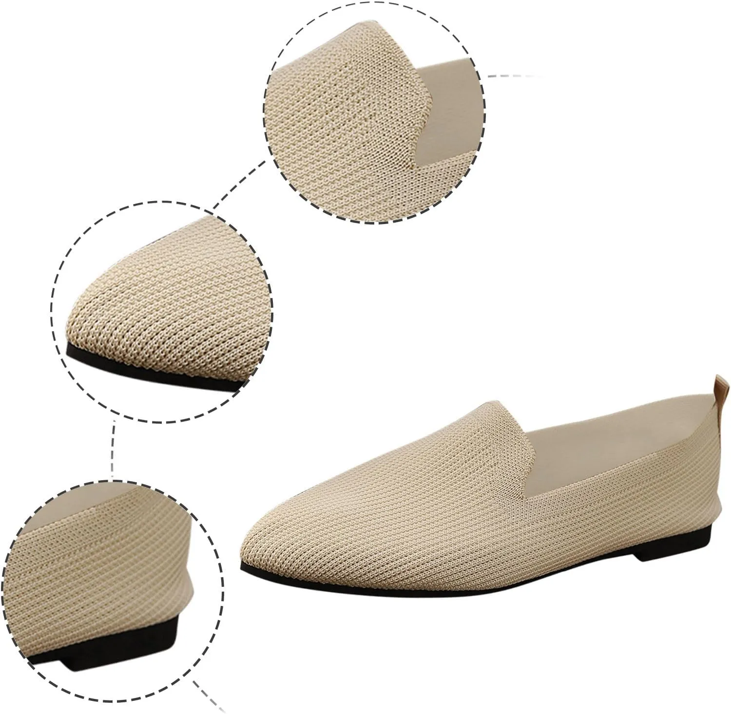 Women's Summer Flat Shoes Mesh Pointed Toe Solid Color Casual Shoes Lightweight Breathable Dressy Casual Shoes for Ladies