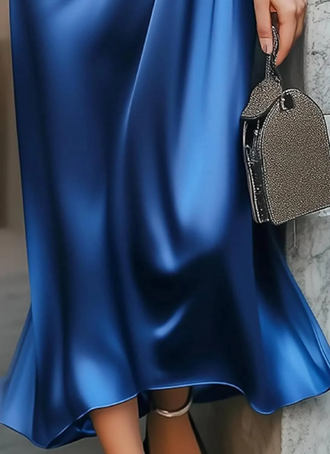 Women's Summer Gorgeous Charming Blue Sexy V Neck Short Sleeve Ruffle Bodycon Flowy Cocktail Party Midi Dress