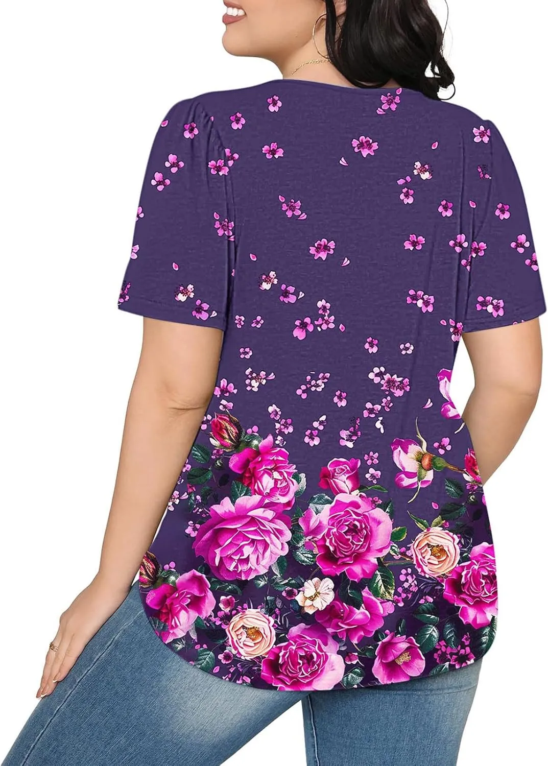 Womens Summer Tops Dressy Casual Short Sleeve Scoop Neck Pleated T Shirts Tunic Blouses Trendy Cute Print Tees