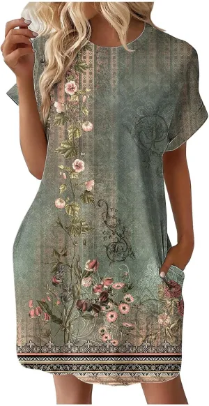 Womens T Shirt Dress Short Sleeve Casual Dresses Plus Size Summer Shirt Dress Comfy Flowy Cute Swing Tunic Dress