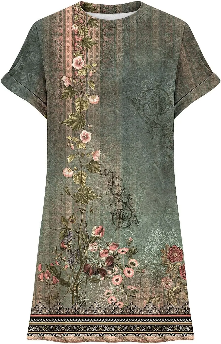 Womens T Shirt Dress Short Sleeve Casual Dresses Plus Size Summer Shirt Dress Comfy Flowy Cute Swing Tunic Dress