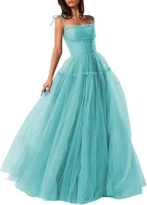 Women's Tulle Prom Dress A-Line Evening Party Gown 2025 Backless Bridesmaid Dresses Spaghetti Straps Princess Dress