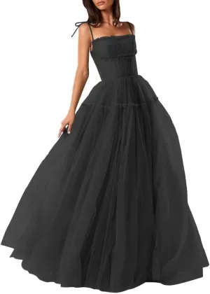 Women's Tulle Prom Dress A-Line Evening Party Gown 2025 Backless Bridesmaid Dresses Spaghetti Straps Princess Dress