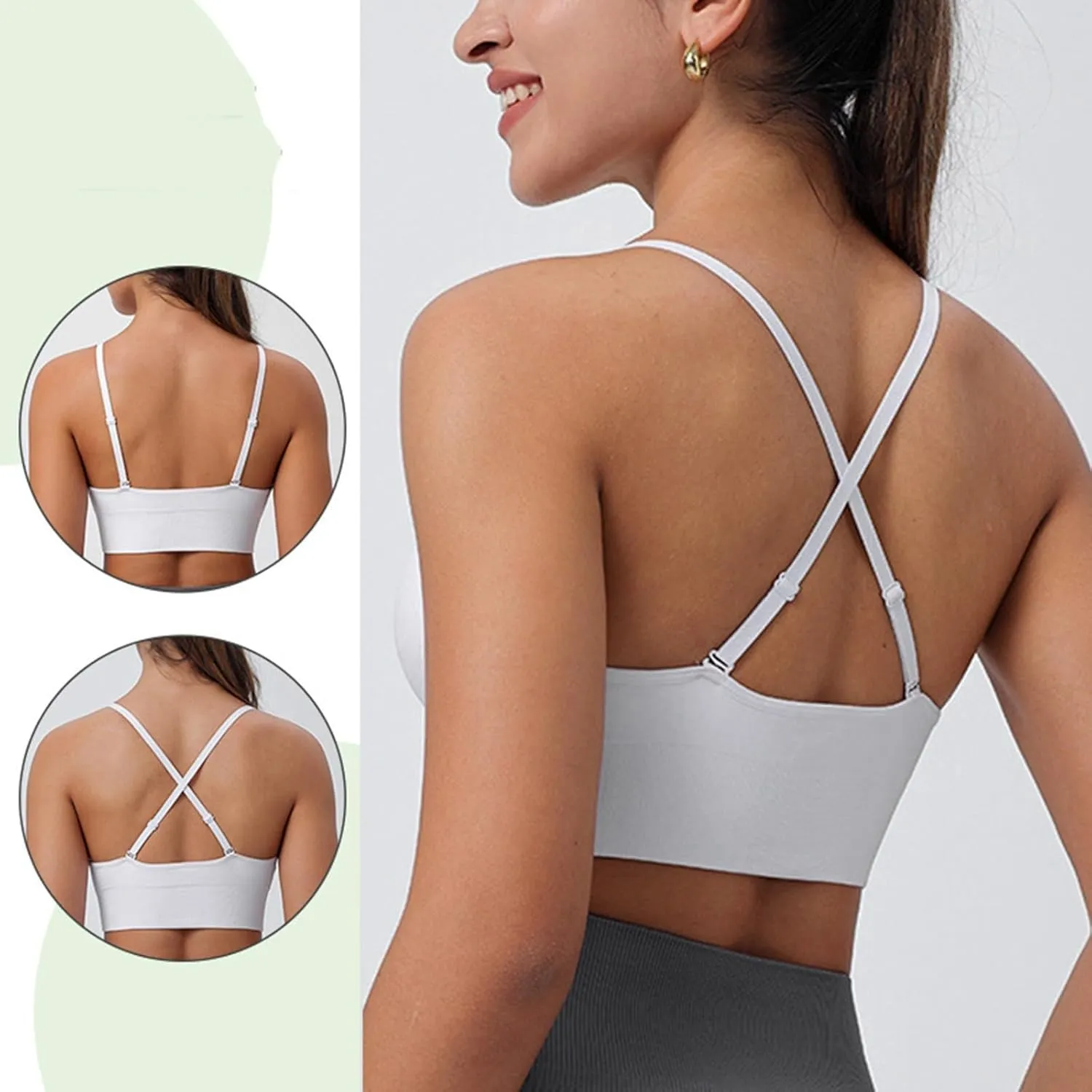 Women's V Neck Long Line Sports Bra Strap Padded Cup Adjustable Thin Strap Fitness Yoga Short Top 36 C