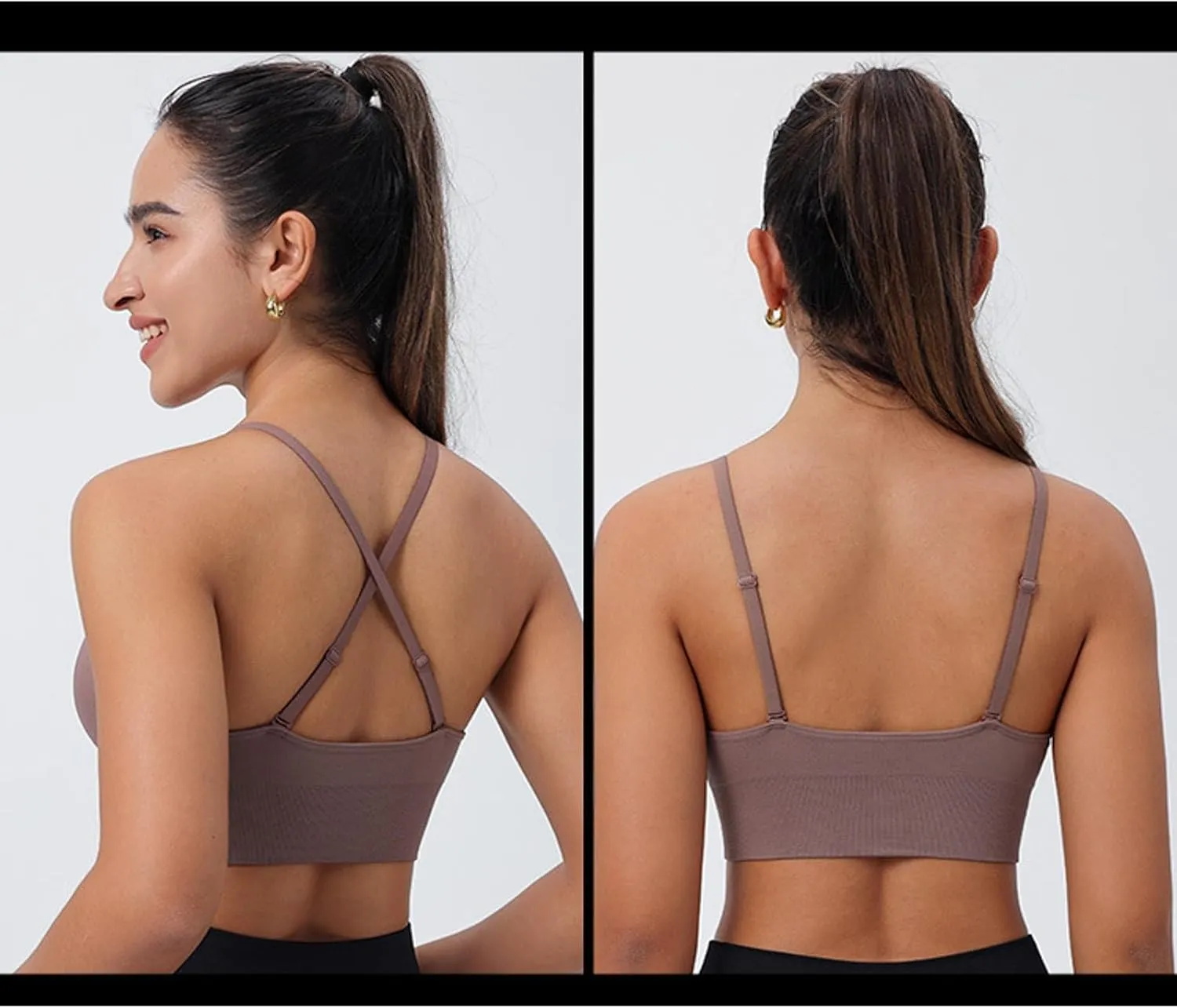 Women's V Neck Long Line Sports Bra Strap Padded Cup Adjustable Thin Strap Fitness Yoga Short Top 36 C