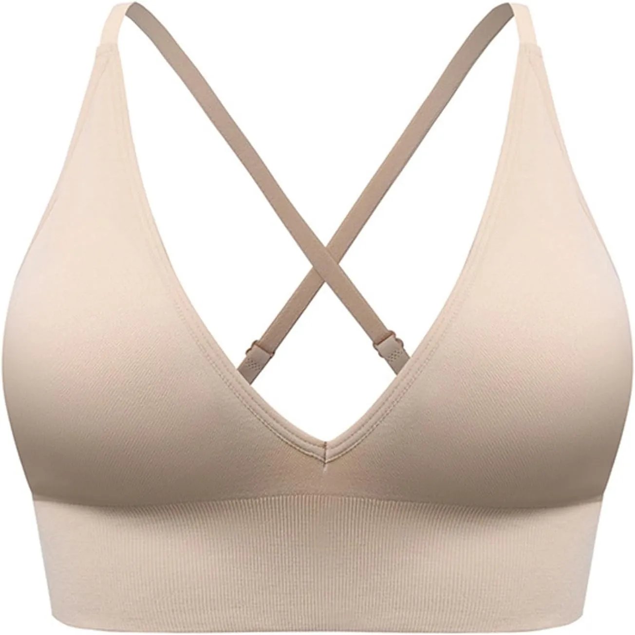 Women's V Neck Long Line Sports Bra Strap Padded Cup Adjustable Thin Strap Fitness Yoga Short Top 36 C
