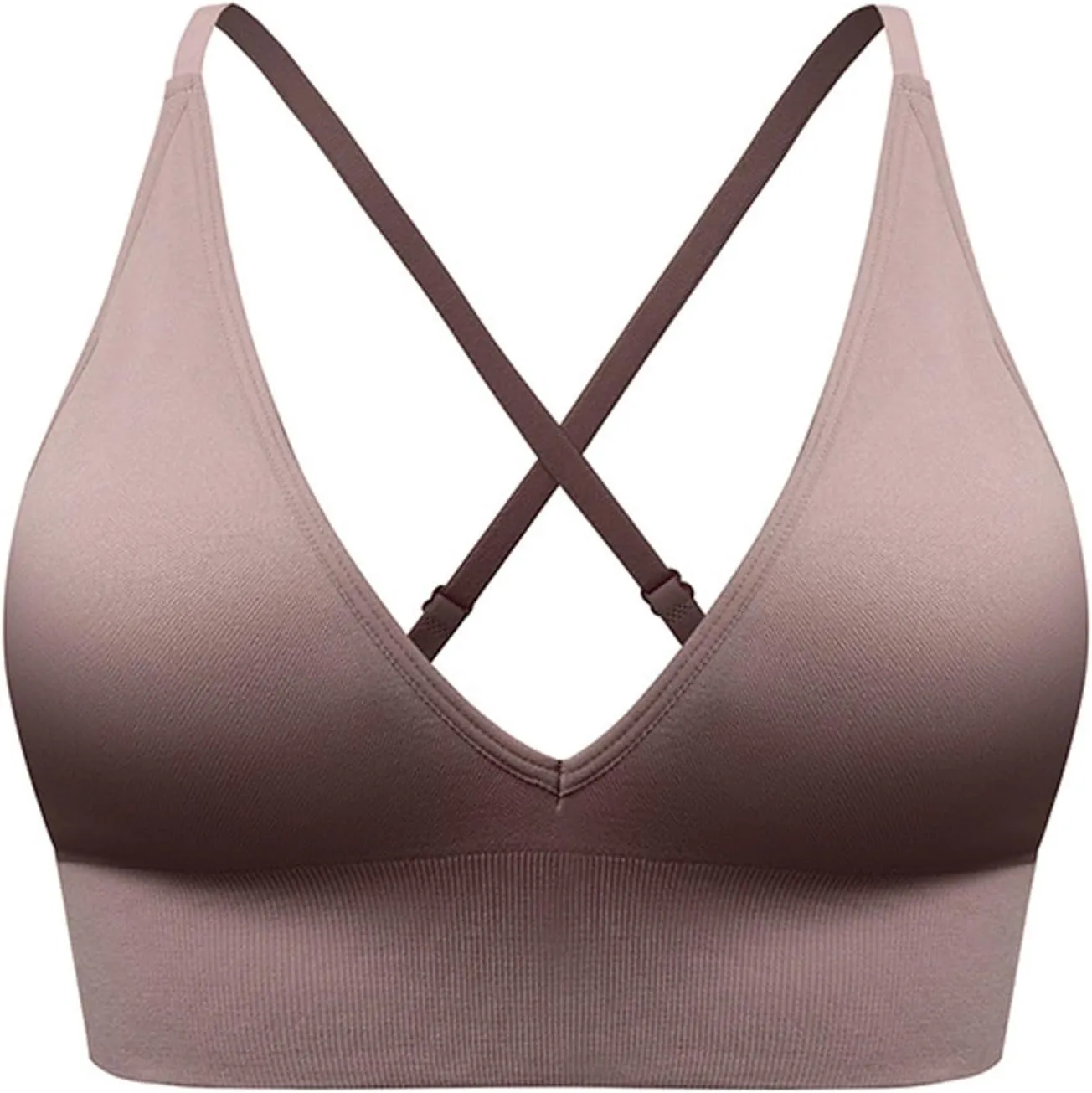 Women's V Neck Long Line Sports Bra Strap Padded Cup Adjustable Thin Strap Fitness Yoga Short Top 36 C