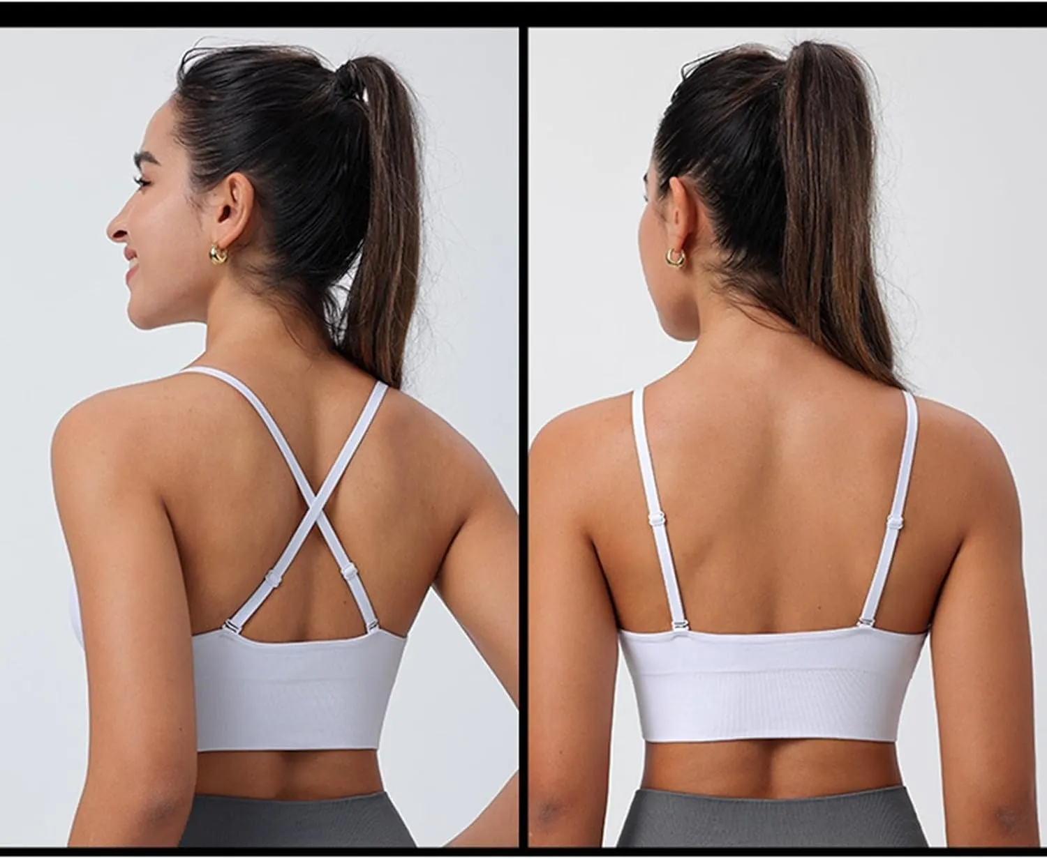 Women's V Neck Long Line Sports Bra Strap Padded Cup Adjustable Thin Strap Fitness Yoga Short Top 36 C