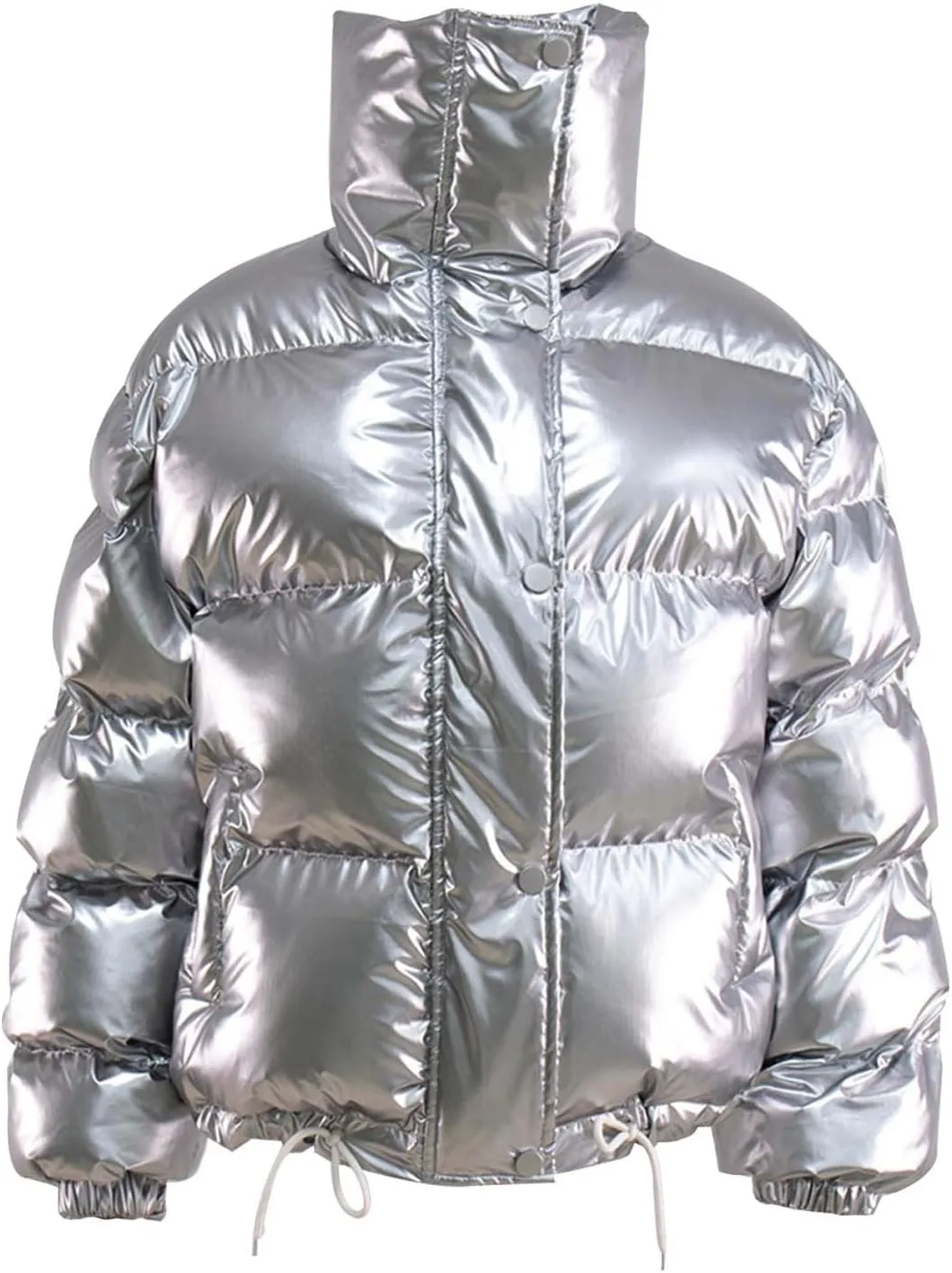 Women's Winter Cropped Puffer Jacket Lightweight Long Sleeve Oversized Y2k Stand Collar Zip Up Short Down Coats Girls